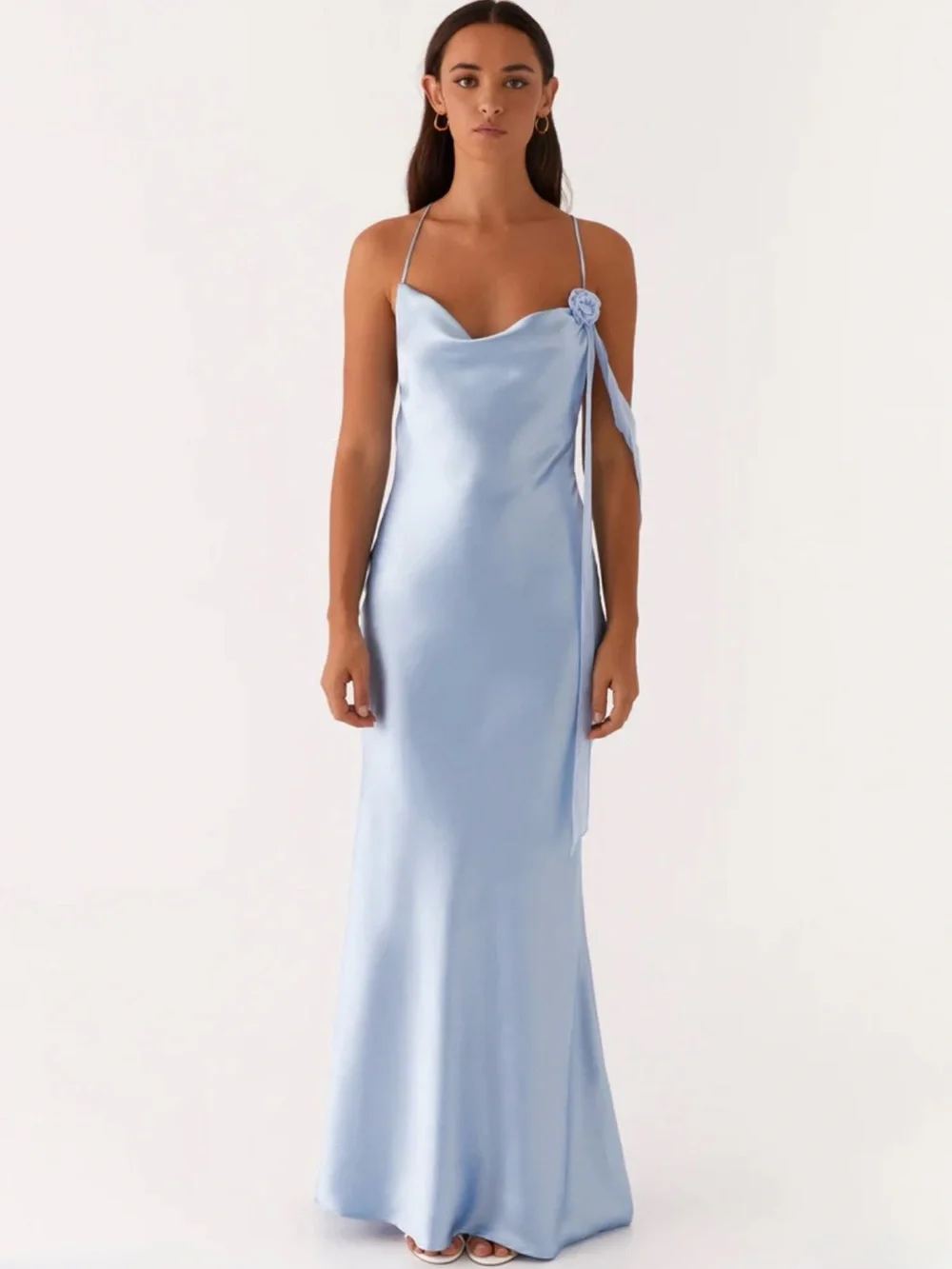 Peppermayo Exclusive Too Sweet Satin Maxi Dress Light Blue NEW Size 8